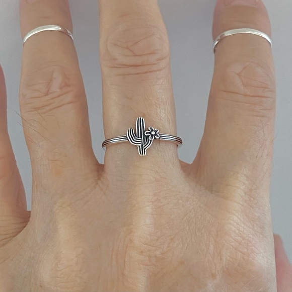Sterling Silver Little Flower and Cactus Ring, Desert Tree Ring, Silver Rings - Picture 9 of 12